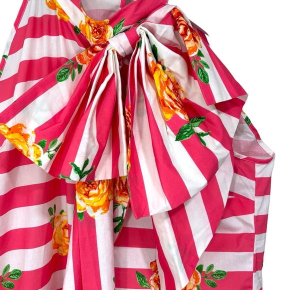 NY&C Pink White Striped Tank Top Neck Tie Bow Womens Size XL NWT - Picture 4 of 10